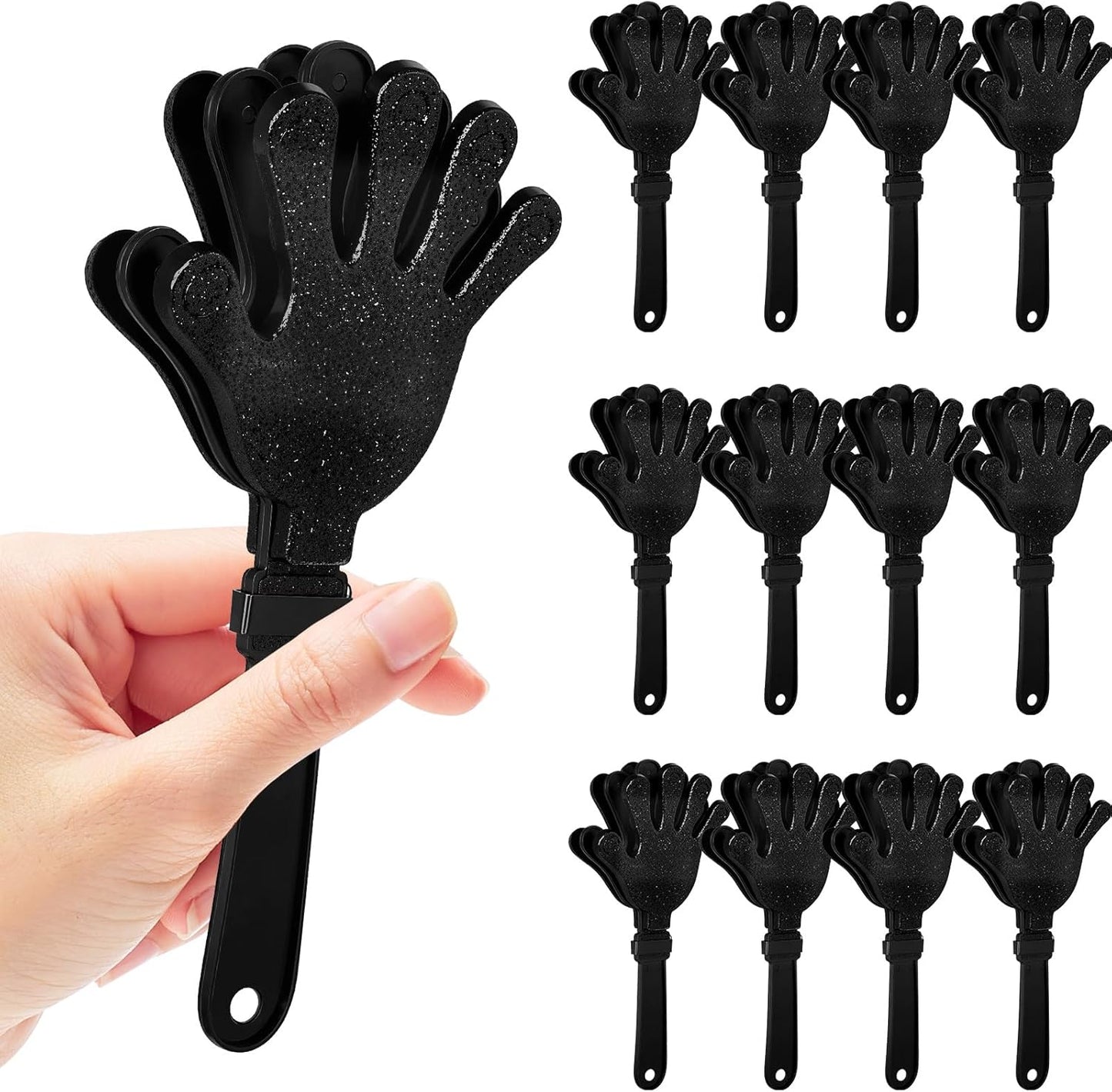12 Pcs Black Glittered Hand Clappers，7" Hand Clappers Noisemakers for 2026 New Year's Eve Party Supplies