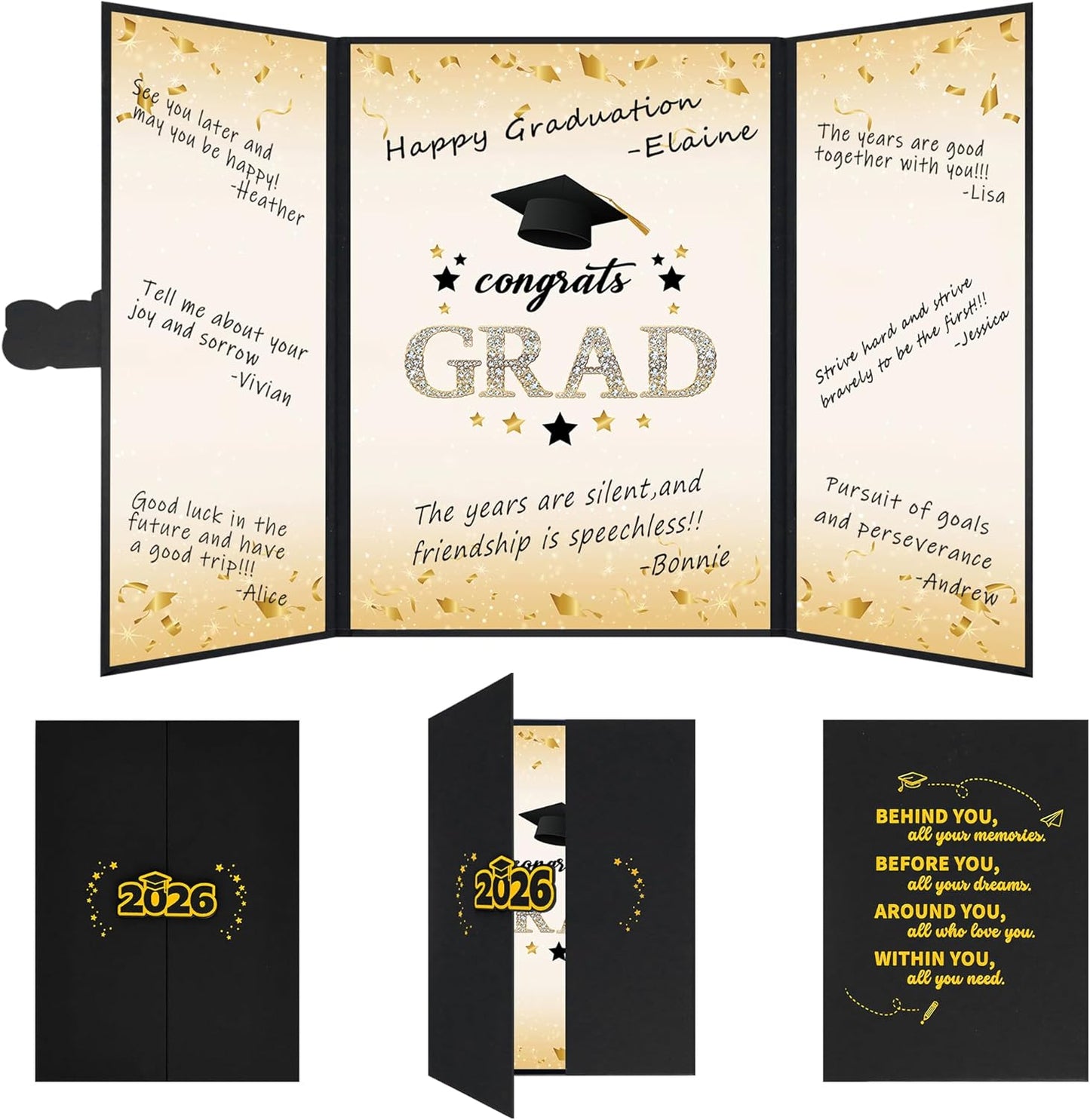 Vlipoeasn 2026 Graduation Guest Book Alternative, Black Gold Class of 2026 Graduation Party Decorations, Graduation Signature Book for 2026 College High School, Unique Graduation Gifts for Friends
