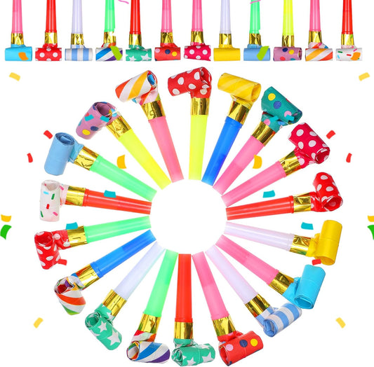 Sibba 30Pcs Party Blowers, Colorful Party Noise Makers Blowout Horns Whistles for Adults Birthday Parties Cheer Team Favors Wedding Christmas, New Year Graduation, Automatic Roll