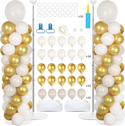 2 Set Black and Gold Balloons Column Stand Kit with 100 Balloons Adjustable Balloon Stand with Bases for Floor Black Gold Confetti Balloon Column Kit for Bridal Shower Valentine Birthday Party Decor