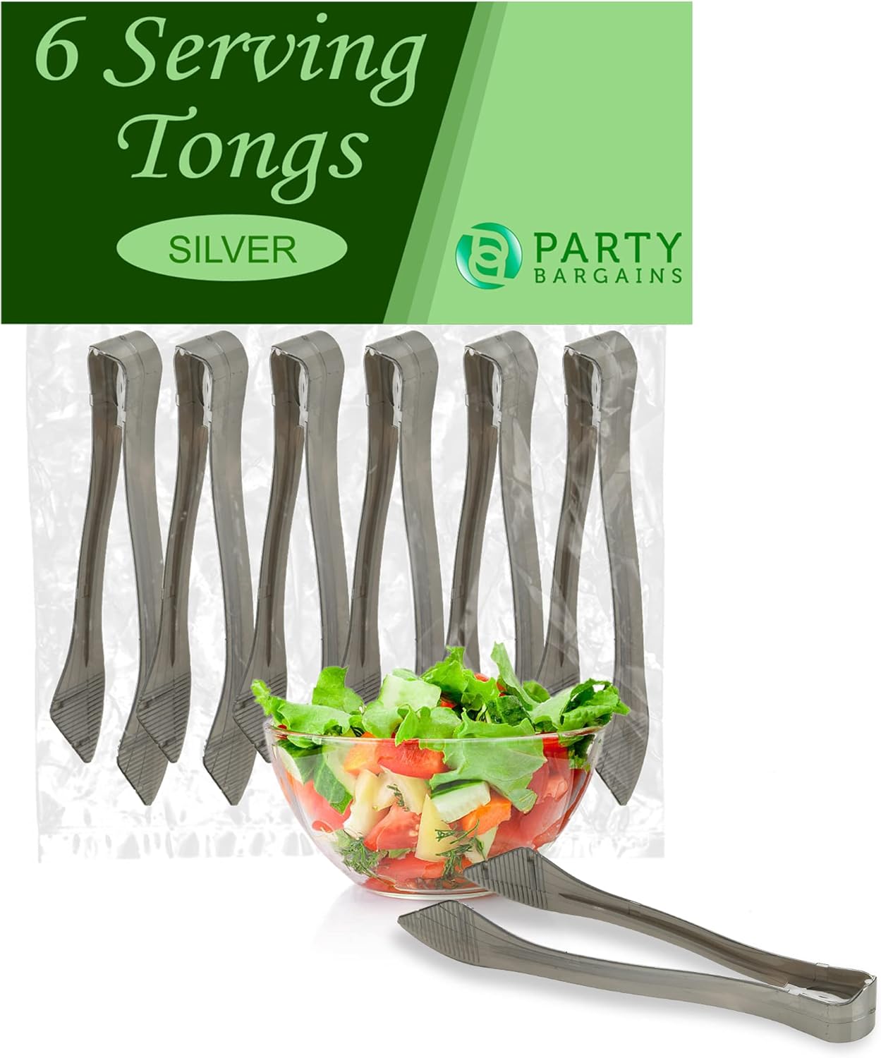 PARTY BARGAINS 8.5″ Clear Plastic Serving Tongs 12-Pack – Heavy-Duty Disposable & Reusable Kitchen Tongs for Parties BBQ Buffet Salad Appetizers Catering