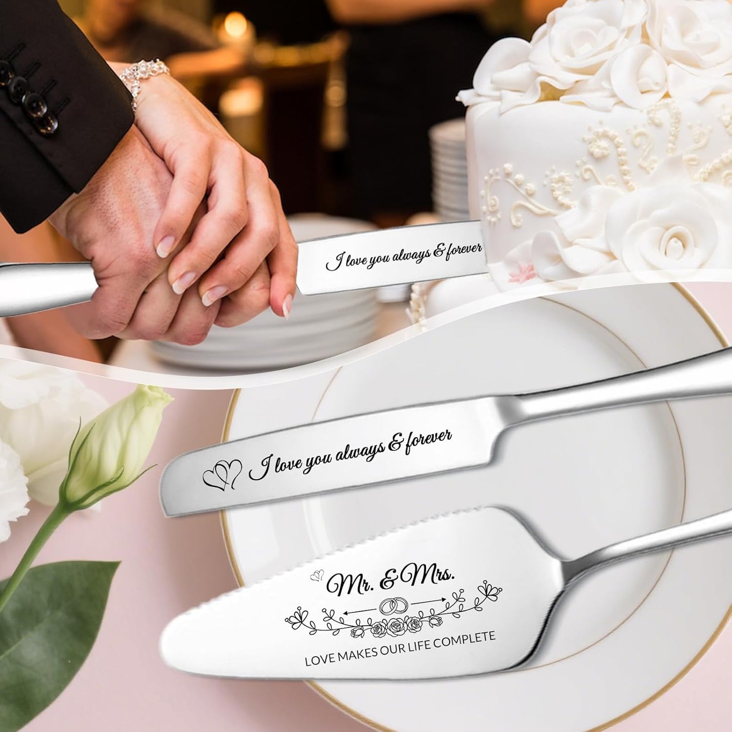 Personalized Cake Cutter Custom Wedding Cake Knife and Server Set Stainless Steel Cake Cutting Set Customize Gifts for Wedding Birthday (Black)