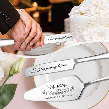 Personalized Cake Cutter Custom Wedding Cake Knife and Server Set Stainless Steel Cake Cutting Set Customize Gifts for Wedding Birthday (Black)