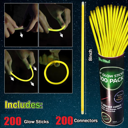 200 Pcs Red Glow Sticks Bracelet Necklaces Bulk Glow in The Dark Party Supplies 8” Light Up Stick with Connectors for Christmas Valentine's Day Easter 4th of July Party Favors Birthday Carnival