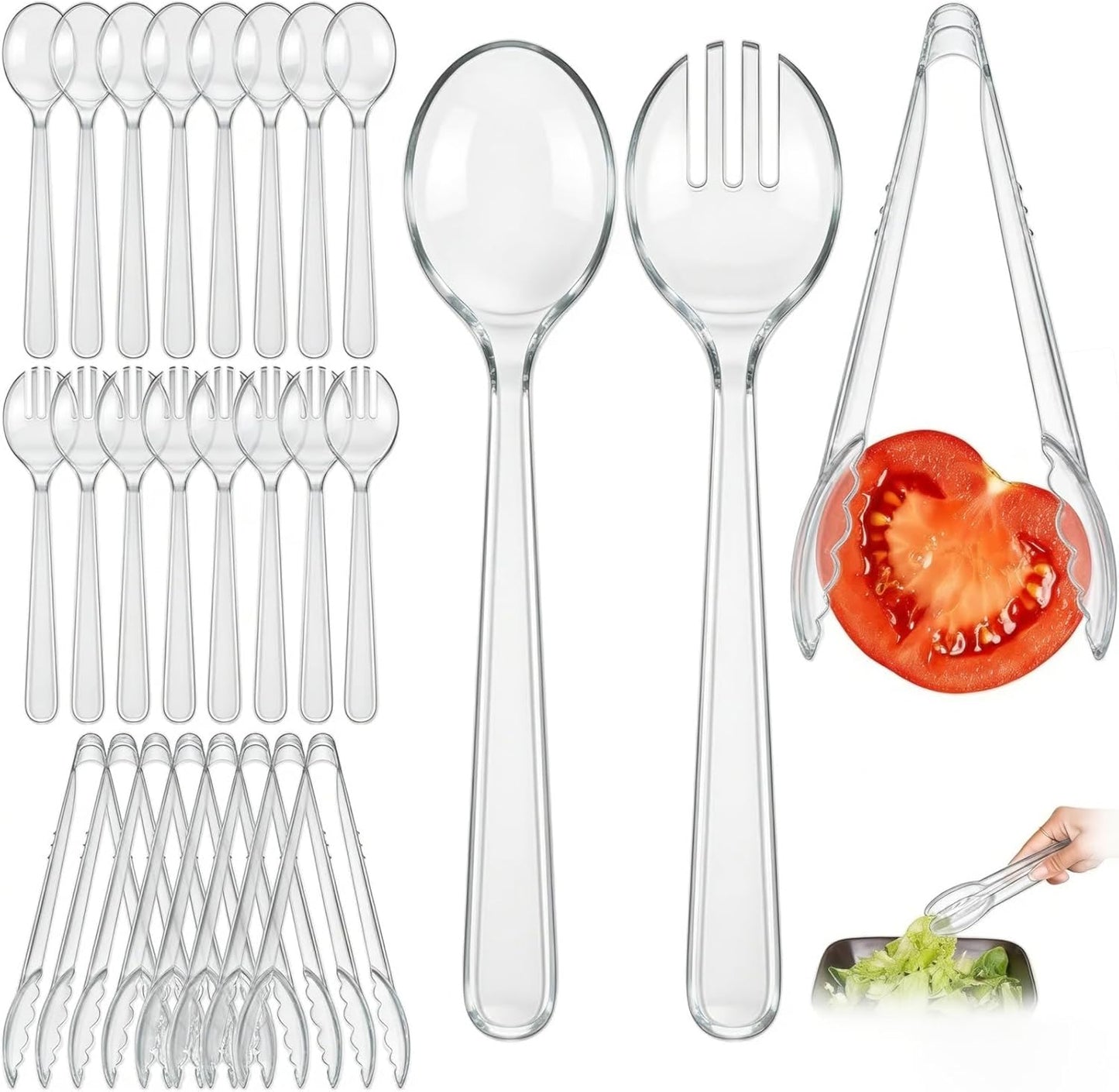 24 Pcs Black Plastic Serving Utensils Set - Heavy Duty Disposable Serving Spoons, Forks & Tongs (8 of Each) - BPA-Free Catering Supplies for Buffets, Parties, Weddings & Events (9 Inch)