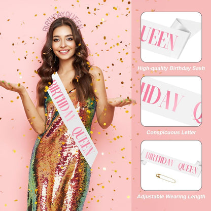 Birthday Sash & Crown for Women - Tiara Headband, Girls' Decorations Accessories