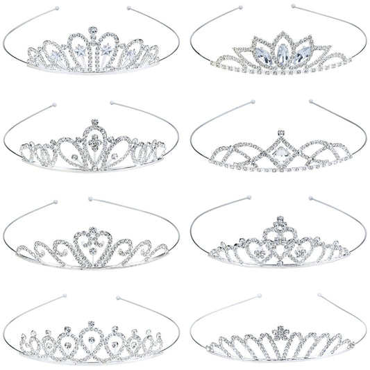 Dizila 8 Pieces Silver Metal Birthday Party Prom Bridal Wedding Dazzling Rhinestone Princess Crown Headbands Tiaras Headpieces Hair Accessories for Women Girls Brides Bridesmaids