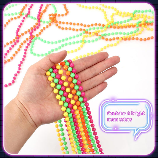 48 Pieces Glow in the Dark Bead Necklaces 80s UV Neon Glow Necklaces Bulk for Birthday Decorations Wedding Party Festivals Halloween Carnival