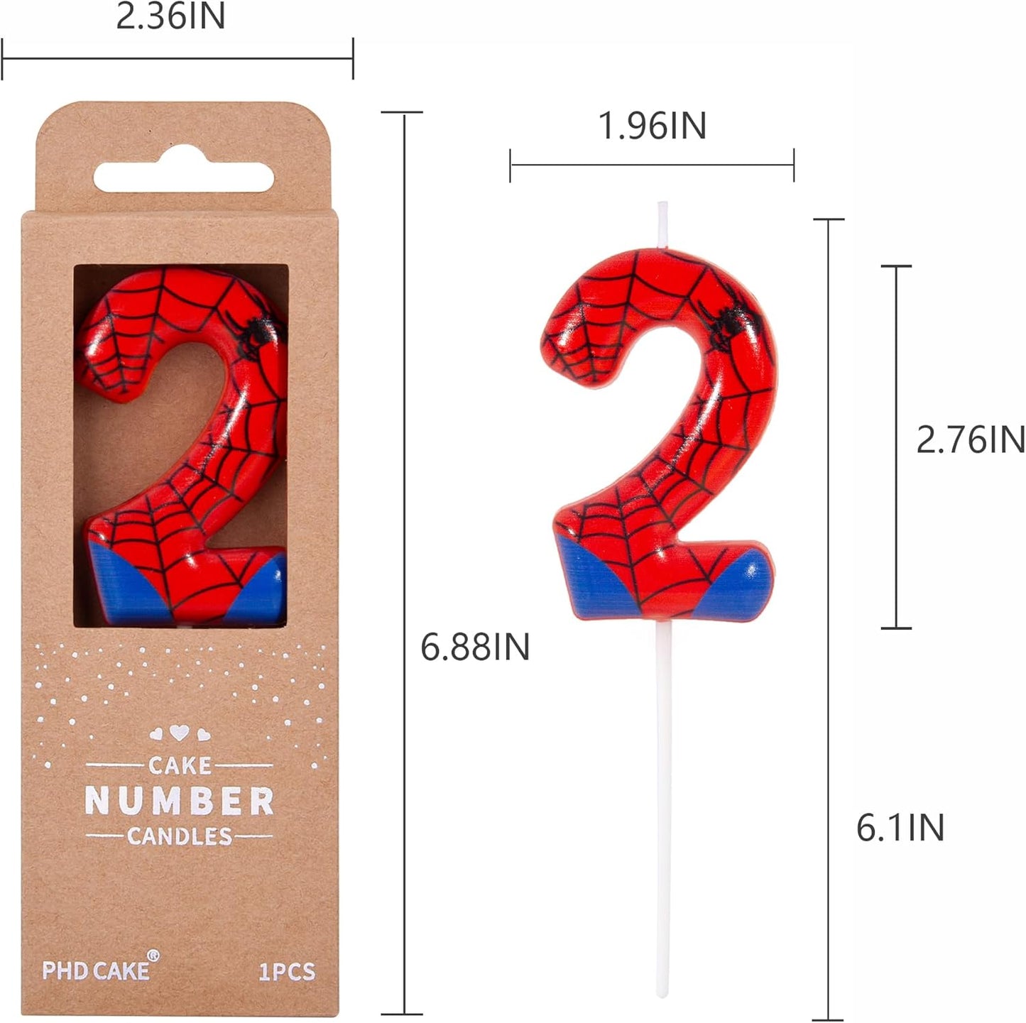 PHD CAKE 2.76 Inch Number 3 Spider Birthday Candles, Spider Cartoon Themed Number Candles, Cake Number Candles, Party Celebration