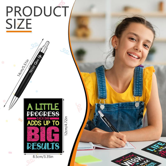 Yeaqee 72 Pcs Motivational Pens Notepads Gifts Set Inspirational Quote Ballpoint Pen Small Notebook Mini Journal Bulk Present Idea for Teacher Coworker Gifts Women Office School(Inspiring)