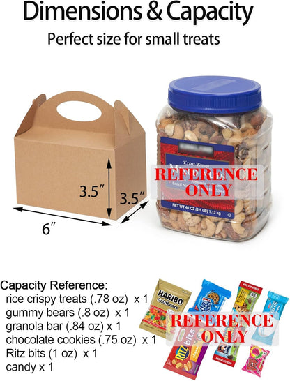 Happyhiram 50 Pcs Party Treat Boxes - White, 6 Inch Candy Boxes with Handle - Paper Cookie Gift & Snack Goodie Bags for Kids Birthday, Baby Shower, Wedding