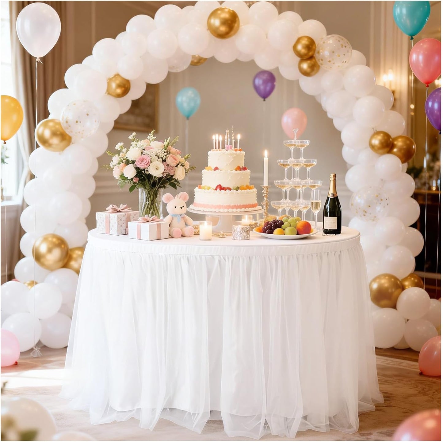 THARAHT Tulle Table Skirt 6FT 180CM Long for Rectangle Tables Round Tables Ruffle Desk Skirt for Princess Girls Birthday Party Cake Dessert Decorations Table Skirt