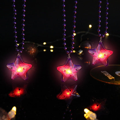 8 Pcs Light Up Necklaces Flashing Star Bead Necklaces Glow In The Dark Party Supplies for Weddings Birthday Valentines Mardi Gras July 4th Halloween Christmas