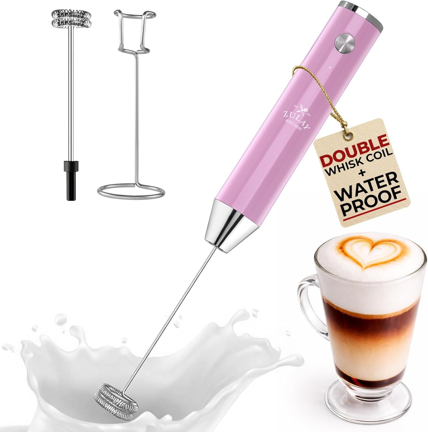 Zulay Kitchen Powerful Milk Frother Wand With Duracell Batteries - Ultra Fast Handheld Drink Mixer - Electric Whisk Foam Maker for Coffee, Lattes, Cappuccino & Matcha - Z1 Motor - Black - Colors B