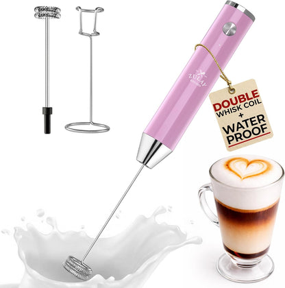 Zulay Kitchen Powerful Milk Frother Wand With Duracell Batteries - Ultra Fast Handheld Drink Mixer - Electric Whisk Foam Maker for Coffee, Lattes, Cappuccino & Matcha - Z1 Motor - Black - Colors B