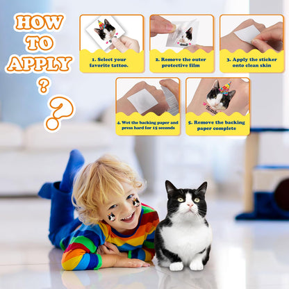 96 PCS Cat Cats Pet Pre-Cut Temporary Tattoos for Kids | Super Cute Themed Birthday Party Favors, Supplies, Decorations, Animal Paw Fake Tattoo Stickers Gifts for Boys Girls Rewards