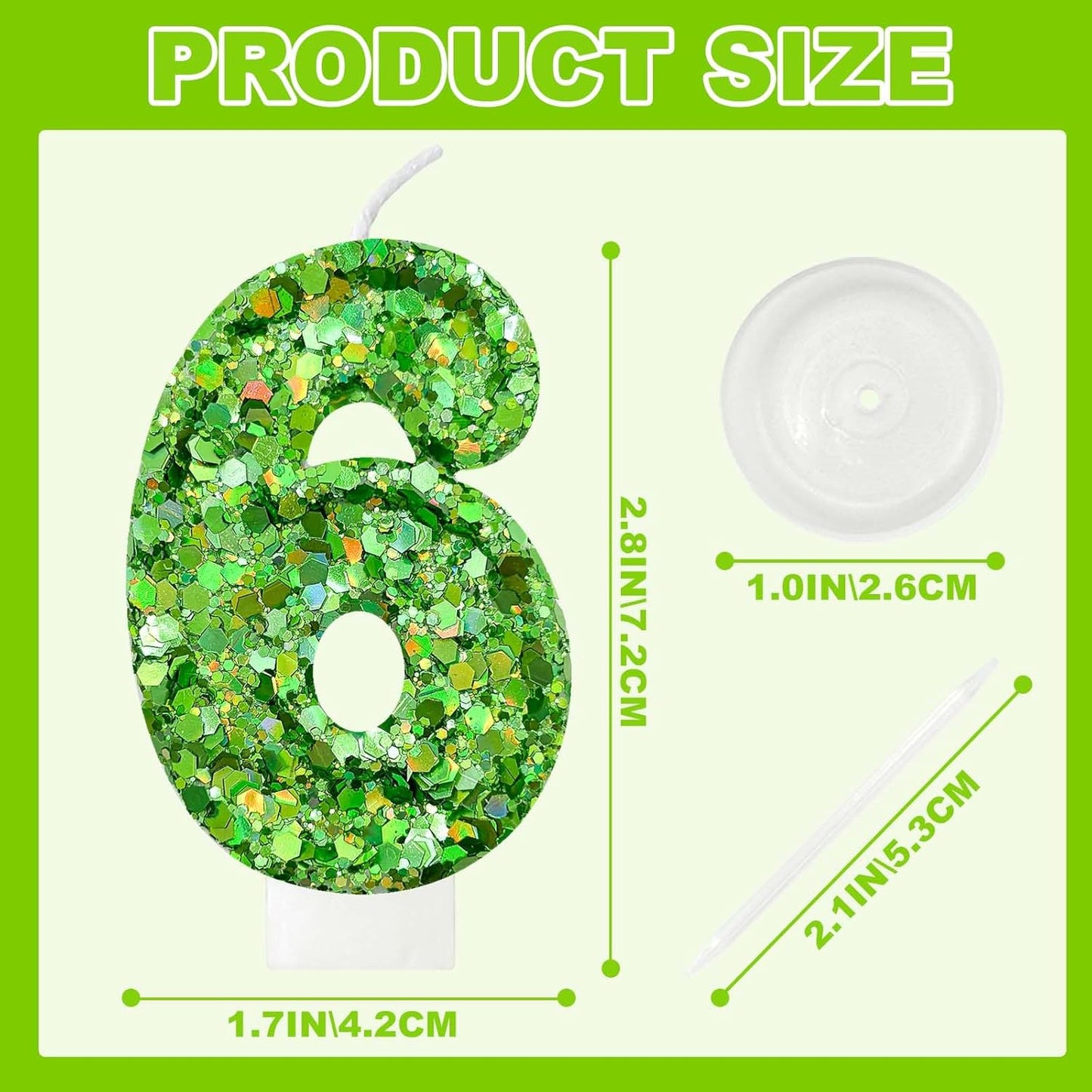 Birthday Number Candles, Glitter Number Candle Cake Decorations with Sequins, Cupcake Decorations for Girls, Women, Party Anniversary Celebrations (Number 6, Purple)