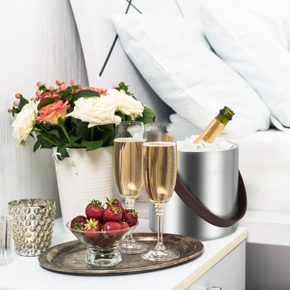Bakpoco Double-Wall Vacuum Insulated Ice Bucket with Lid, Scoop, Ice Tong, Strainer & Leather Handle Keep Ice Frozen Longer Large Wine Ice Buckets for Cocktail Bar,Parties Chilling Beer Champagne 3L