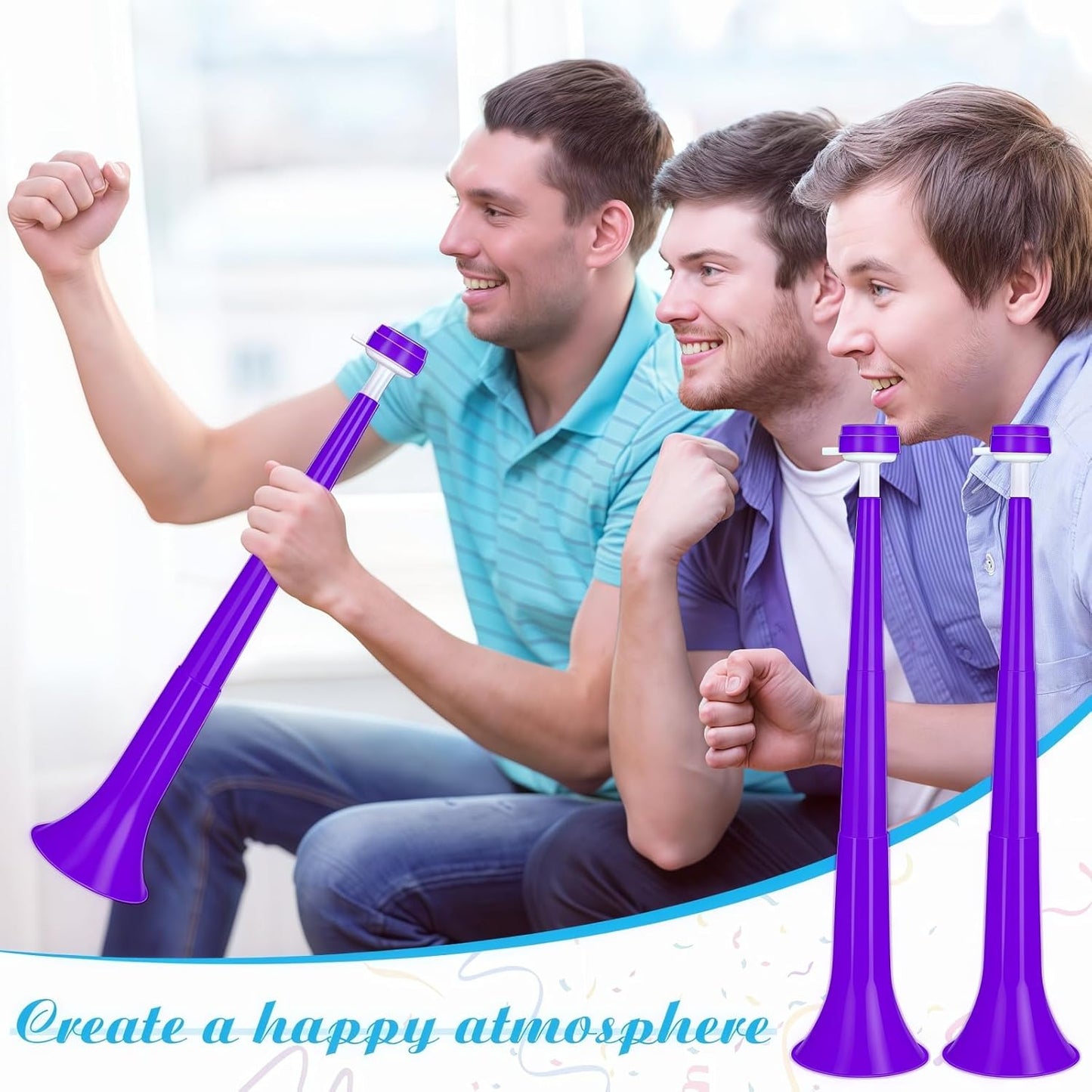 6 Pcs Stadium Horn for Adult, 21 Inch Vuvuzela Plastic Collapsible Cheering Trumpets for Sporting Events Football Carnival Party, Red