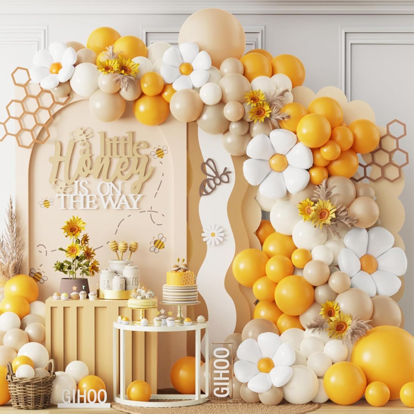 Daisy Pastel Balloon Garland Kit 157pcs Pastel Macaron Balloon Arch Kit with Flower Mylar Balloon for Boho Mothers Day Spring Daisy Floral Theme Two Groovy Party Decoration