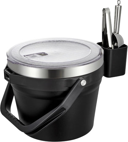 COKTIK 7L Vacuum Insulated Ice Bucket with Lid and Scoop& Tongs，Large capacity Stainless Steel Beverage Bucket for Cocktail, Champagne, Wine, Beer，Large Parties（Milk White Suit）