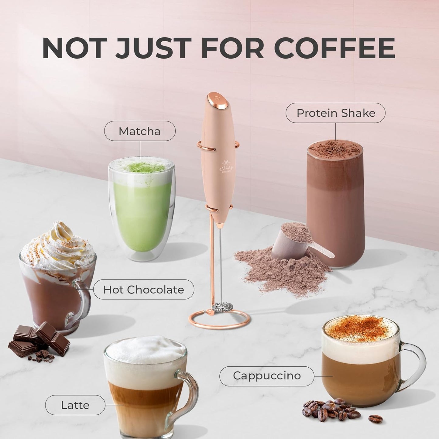 Zulay Kitchen Powerful Milk Frother Wand With Duracell Batteries - Ultra Fast Handheld Drink Mixer - Electric Whisk Foam Maker for Coffee, Lattes, Cappuccino & Matcha - Z1 Motor - Black - Colors C
