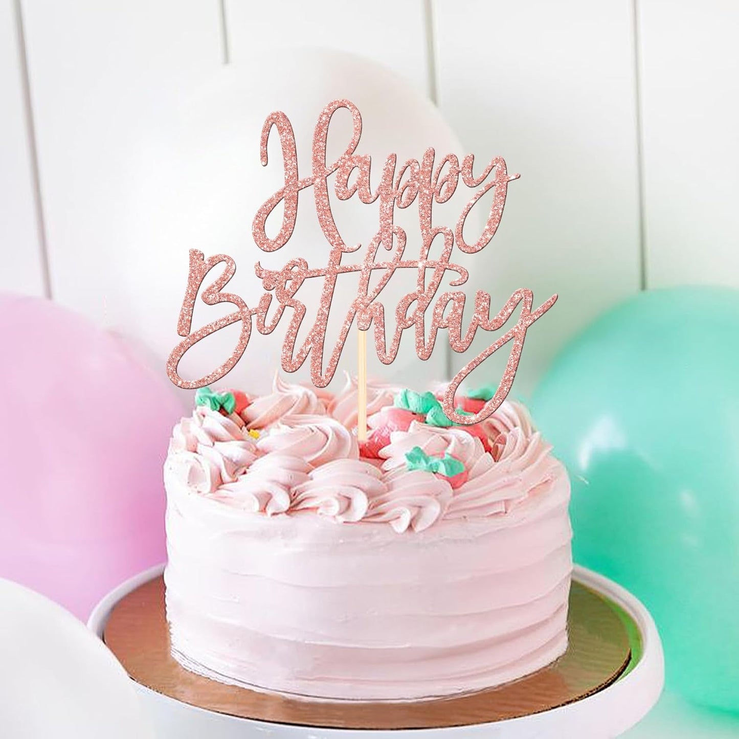ZHUOWEISM 1 PCS Gold Happy Birthday & Anniversary Cake Topper