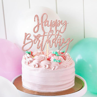 ZHUOWEISM 1 PCS Gold Happy Birthday & Anniversary Cake Topper