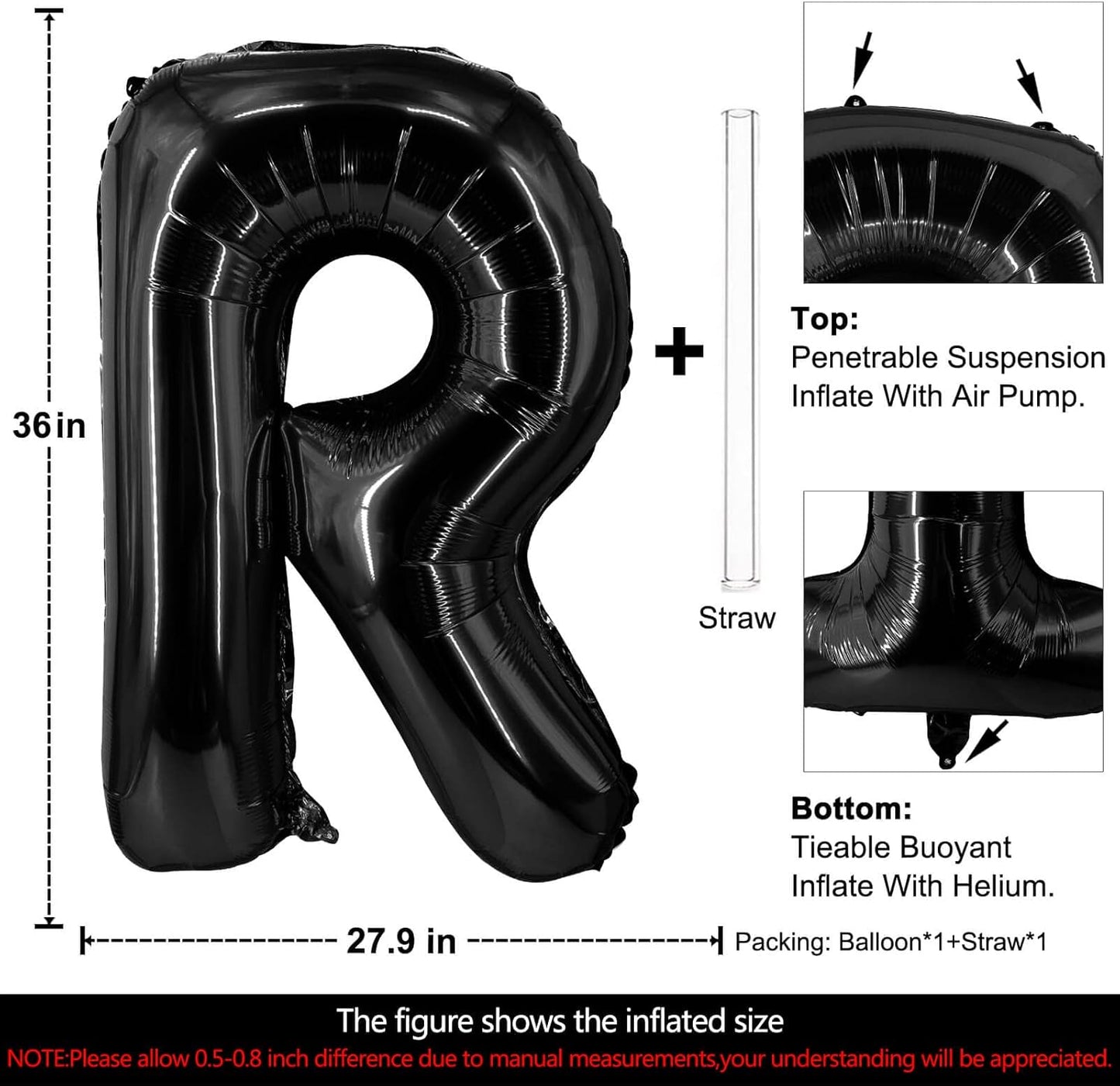 Lovoir 40 Inch Large Black Letter A Balloons Big Size Jumbo Mylar Foil Helium Balloon for Birthday Party Celebration Decorations Alphabet Black A
