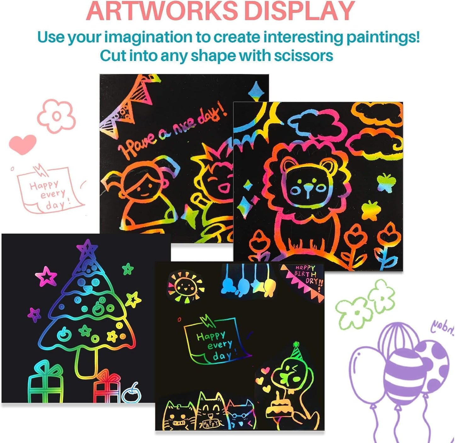 MAQIHAN Scratch Art Bookmarks - 36 Sets 4 Style Making Kit Paper with Scratching Tools Satin Ribbons Create Rainbow Without Ink Christmas Ornaments Hanging DIY Party Favors for Classroom