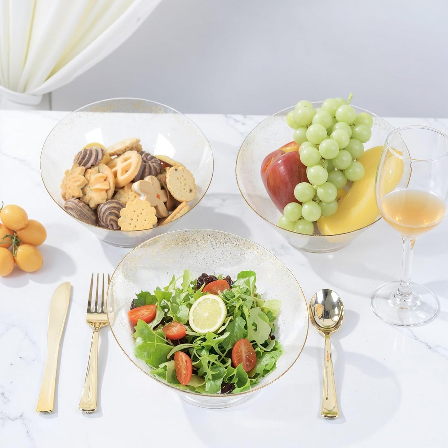 bUCLA 54 OZ Clear Plastic Serving Bowls (12 Pack) - Angled Serving Bowls Disposable for Chip&Candy - Party Table Salad and Fruit
