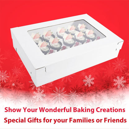 6 Pack Cupcake Boxes with Window for 24 Standard or Mini Cupcakes Corrugated Adjustable Height Bakery Box for Cake,Cookies,Donuts,Muffins&Other Pastries（17.7x11.8x4 Inch）
