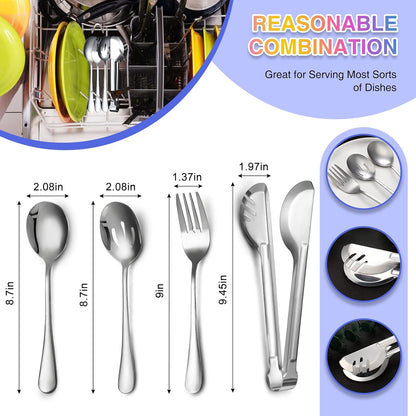 Patelai 15 Pcs Black Stainless Steel Serving Utensil Set 8.7" Large Spoons and Slotted Spoon 9.45" Tong 9" Forks Flatware Wedding Party Restaurant Cooking Kitchen Holiday Buffet Banquet Catering Hotel