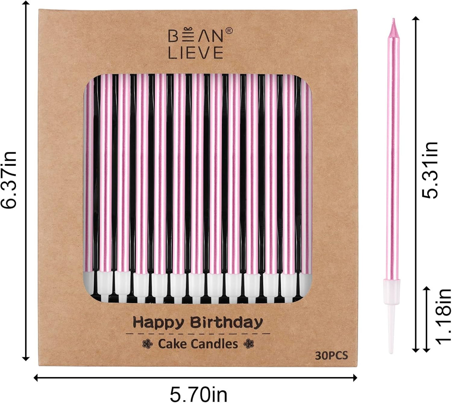 BEAN LIEVE 30-Count Champagne Gold Long Thin Metallic Birthday Candles, Cake Candles, Birthday Parties, Wedding Decorations, Party Candles, Cake Decorations