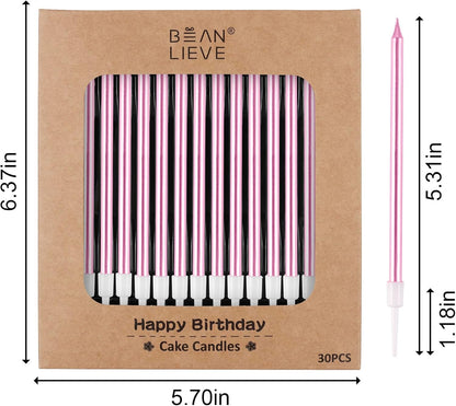BEAN LIEVE 30-Count Champagne Gold Long Thin Metallic Birthday Candles, Cake Candles, Birthday Parties, Wedding Decorations, Party Candles, Cake Decorations