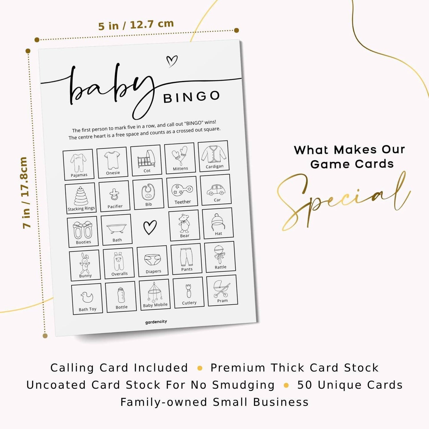GardenCity Baby Shower Bingo Game, 50 Unique Pre-Filled Cards, Baby Shower Games for Boy or Girl, Minimalist