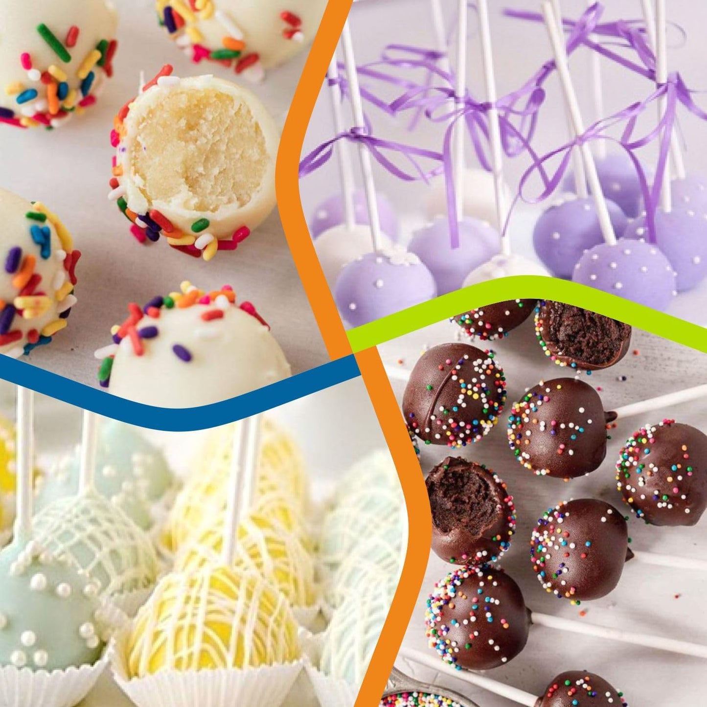 300Pcs 6 Inch(4MM DIA) Cake Pops Sticks,Lollipop Sticks, Cake pop Bags and Wrappers Chocolates and Cookies Set Including 100 Parcel Bags, 100 Papery Treat Stick, 100 Colorful Metallic Twist Ties