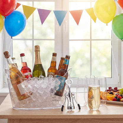 6 Pack 6.5L Clear Ice Buckets for Parties, Large Plastic Beverage Tub Set with Scoops, Champagne Flutes & Wine Opener, Portable Drink Cooler Champagne Bucket for Beer & Mimosa Bar Supplies