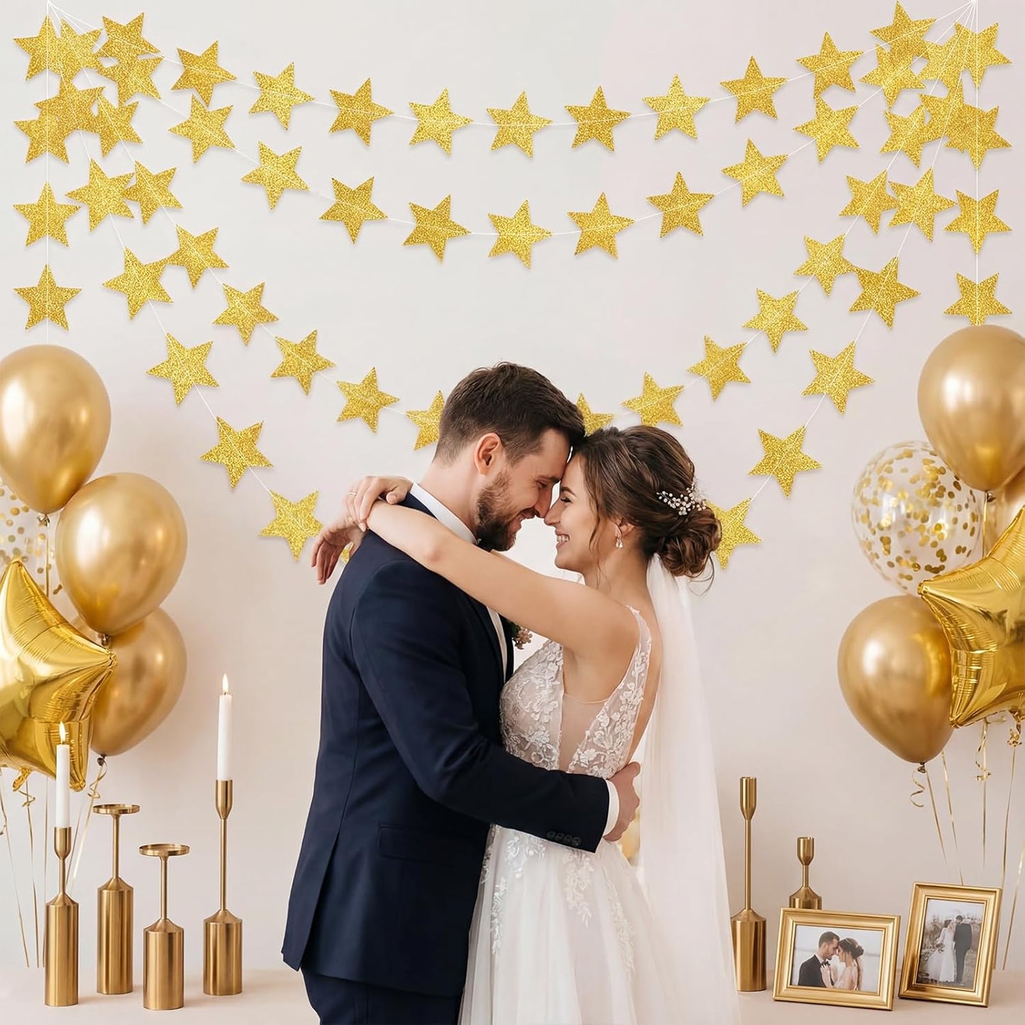Spakon 65 Feet Glitter Star Paper Garland Banner Hanging Decoration Star Streamers Double Side 2026 Graduation Decorations for Wedding Birthday Festival New Year Party Decoration (Gold)