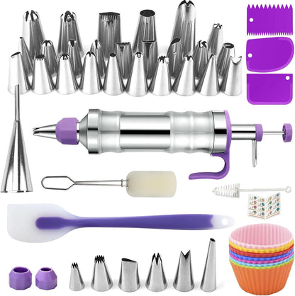 Dessert Decorating Syringe Set, Icing Piping Kit Stainless Steels Cake Decorating Tools 30 Piping Icing Nozzles Cupcake Decorating Kit - Black