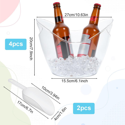 4 Pcs Ice Bucket for Parties, 4L Clear Acrylic Beverage Tub with Scoops, Wine Buckets for Mimosa Cocktail Bar Parties Supplies, Ice Drink Buckets for Champagne Beer Sparkling Wine Cocktails