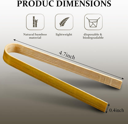Patelai 90 Pieces Mini Bamboo Tongs Long Toast Tongs Disposable Wooden Cooking Bamboo Cooking Utensils for Toast Bread Pickles Tea Toaster Supplies (4 Inch)