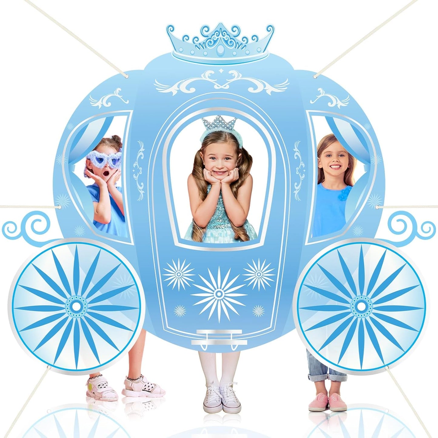 Snowflake Princess Carriage Photo Prop Background Winter Wonderland Selfie Frame Photography Blue Carriage Backdrop Banner 63" Fairy Tale Photo Booth for Winter Snow Holiday Birthday Party Decoration