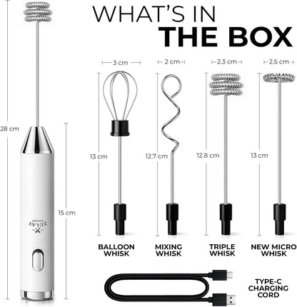 Zulay Kitchen Powerful Milk Frother Wand With Duracell Batteries - Ultra Fast Handheld Drink Mixer - Electric Whisk Foam Maker for Coffee, Lattes, Cappuccino & Matcha - Z1 Motor - Black - Colors A