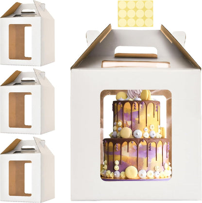 3 Pack 12in Tall Cake Boxes for Tier Cakes, 12x12x14 Inch Tiered Cake Box,Tall Cake Carrier with Window, 10in 12in Large Tierd Bakery Take Out Transport Containers with Handle
