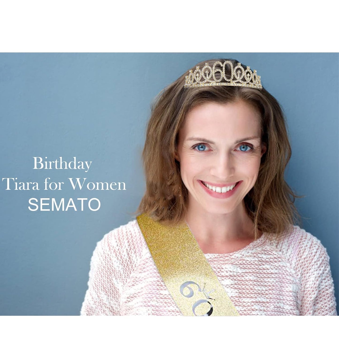 Semato 60 & Fabulous Birthday Crown and Sash Kit- 60th Birthday Gifts for Women 60th Birthday Party Decorations (rose gold)