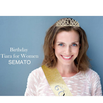 Semato 60 & Fabulous Birthday Crown and Sash Kit- 60th Birthday Gifts for Women 60th Birthday Party Decorations (rose gold)