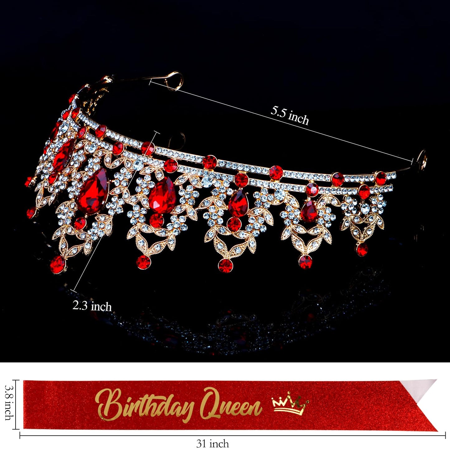 Atoden Green Birthday Crown and Sash Tiara for Women and Girls, Crystal Rhinestone Tiara for Birthday Party, Wedding, Quinceanera, Prom, Festival, EF8277