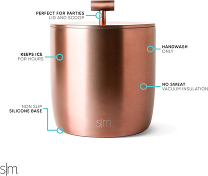 Simple Modern Vacuum Insulated Ice Bucket with Lid and Scoop | for Cocktail, Champagne, Wine, Beer, & Hosting | Stainless Steel 100oz Capacity for Large Parties | Rocks Collection | Midnight Black