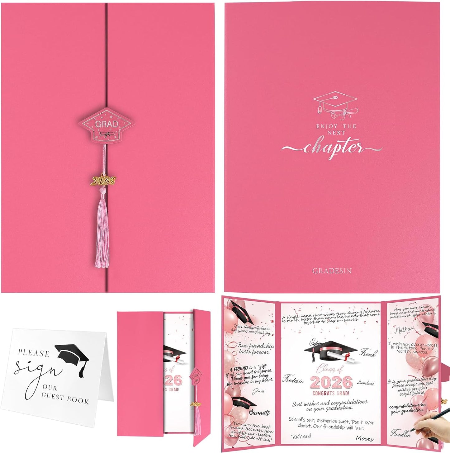kockuu 2026 Graduation Guest Book Signature Board, Pink Class of 2026 Graduation Sign in Book to Sign Decor for Grad Party High School College Grad Gifts